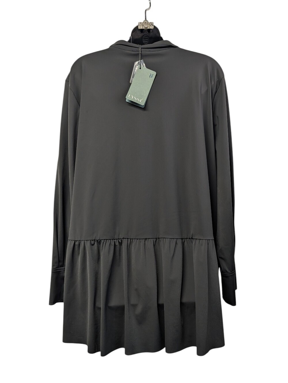 Lysse Black Peplum Button Up Tunic Shirt NWT 3X Plus Ruffle Hem Long Sleeve - Picture 2 of 9